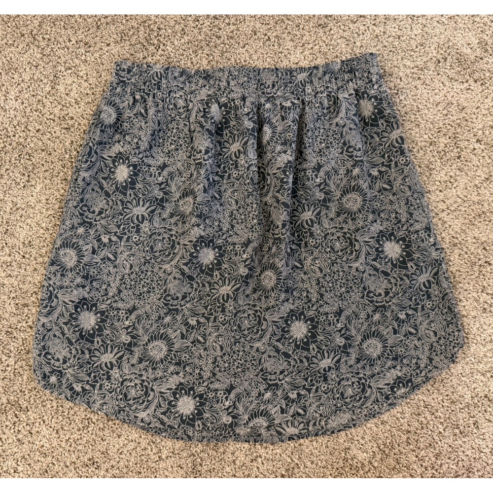 Loft Womens Blue Floral Elastic Waist Mini Skirt Size M Navy White Print Lined